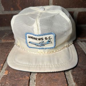 Vintage 70s Adjustable Mesh Trucker Cap Aviation Themed made in USA